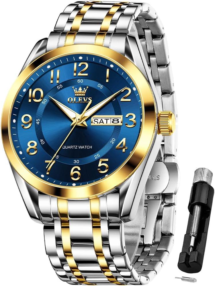 OLEVS Mens Watches Business Large Numer Easy to Read Quartz Watch Stainless Steel Waterproof Luminous Date Casual Male Watch