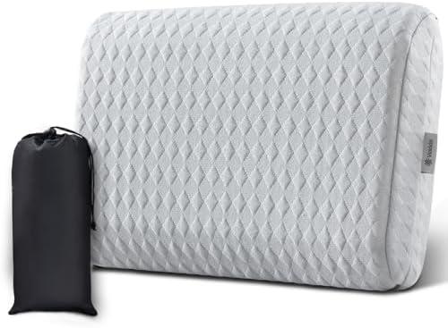 Vekkia Travel Pillow with Memory Foam, Portable and Compressible Camping Pillow with Washable Cover, Ergonomic Supportive for Sleeping, Ideal for Adults & Kids Travel, Hiking, Airplane, Car (Gray S)