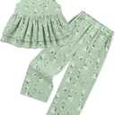 SANMIO Toddler Baby Girl Clothes Floral Summer Outfits Ruffle Sleeveless Tops with Wide Leg Pants Clothing Set for 1-5T (3-4 Years)