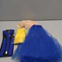 6 Pcs Women's Halloween Costume Accessories Set, Goggles/Yellow Beanie/Blue Dress/Blue Suspenders/Gloves/Yellow Stockings