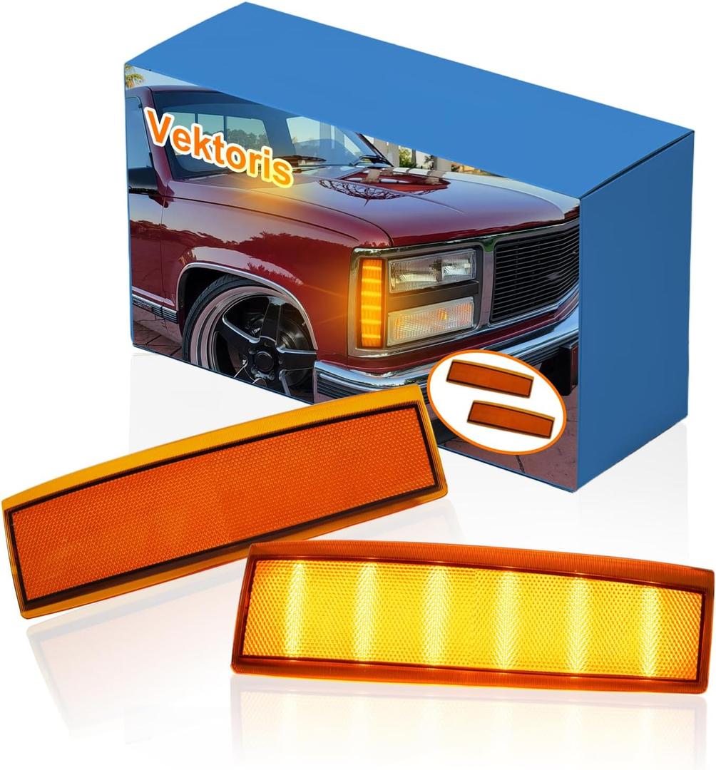 LED Front Bumper Headlight Side Marker Turn Signal Light for 1988-1993 GMC Sierra C1500 C2500 C3500 K1500 K2500 K3500 92-93 Suburban Yukon,Corner Lamp Replaces# 5975200 5975199 (Amber Lens)