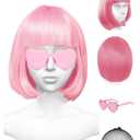 Pink Wig and Party Sunglasses, Bob Wig with Bangs Light Pink Wigs for Women, Cosplay Party Wigs - Bachelorette Decorations Favors (Pink)