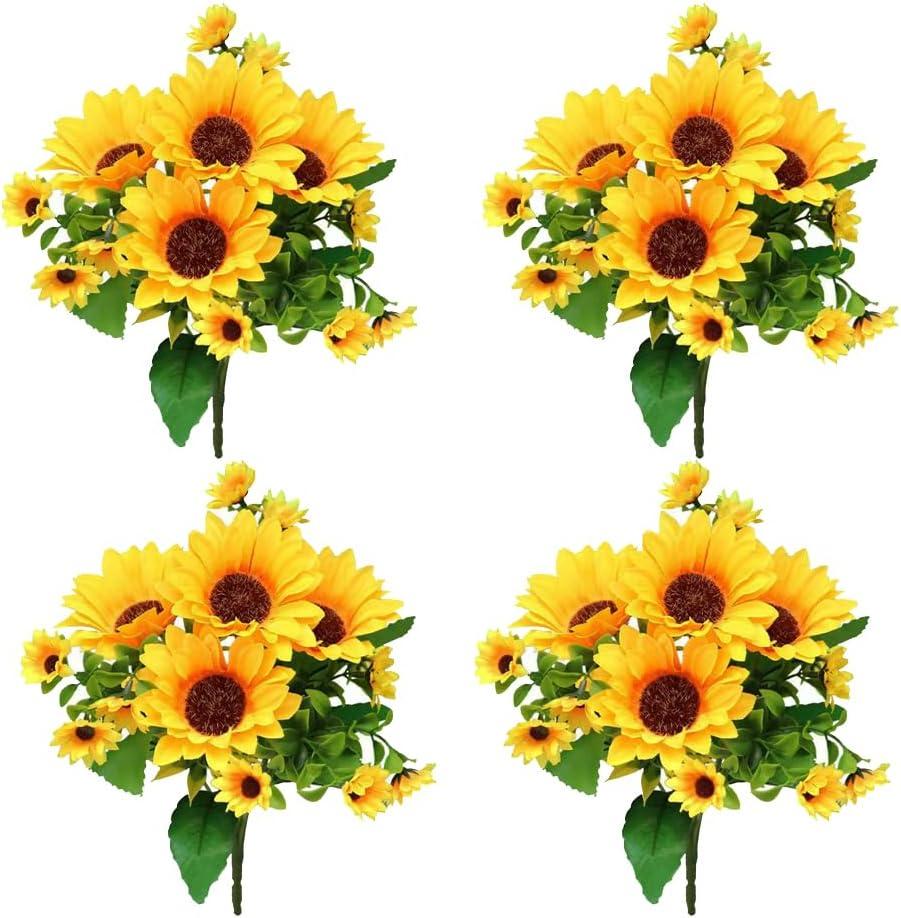 Artificial Sunflower Bouquet, Fake Silk Sunflower Flowers, Realistic Silk Sunflowers for Home Hotel DIY Craft Wedding Party Decoration Indoor and Outdoor Decor