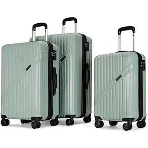 PRIMICIA GinzaTravel PC+ABS suitcase Spinner Wheels scratch-resistant Lightweight Spinner Expandable Suitcase, luggage sets,Universal wheel (Green, 3-Piece Set(20"/25"/29"))