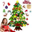 Felt Christmas Tree for Toddlers Kids 3.1ft Christmas Wall Decor with 28 Ornaments (Stocking/Candy Snowman) LED Lights and Adhesive Pads, DIY Wall Hanging Xmas Decoration for Home Party Gift for Kids Pack of 2