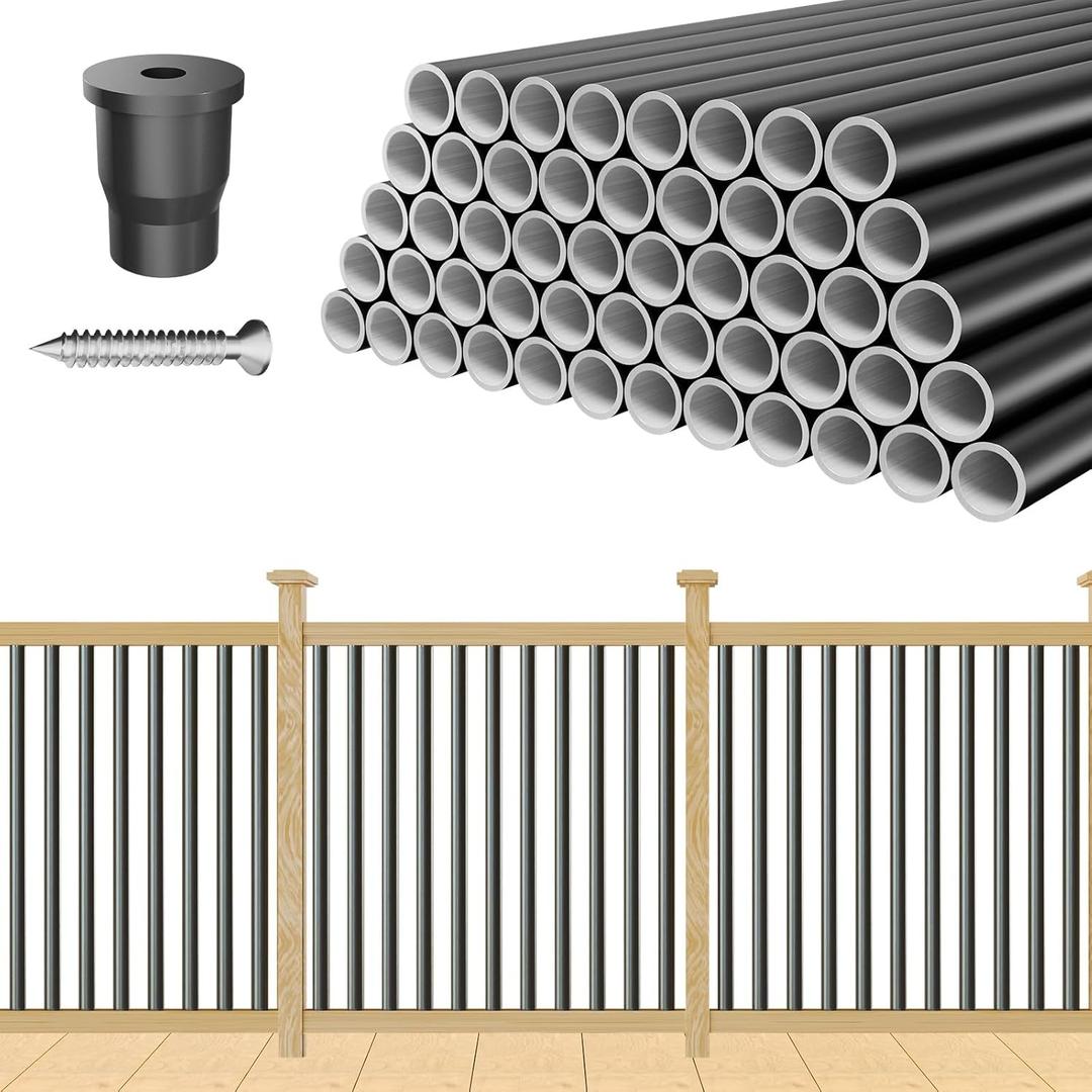 TOCRETOARE 100 Pack 26" Aluminum Deck Balusters, Balusters for Deck Railing, 3/4" Diameter Hollow Round Black Metal Deck Spindles for Deck Railing Stair Porch (100, 26")