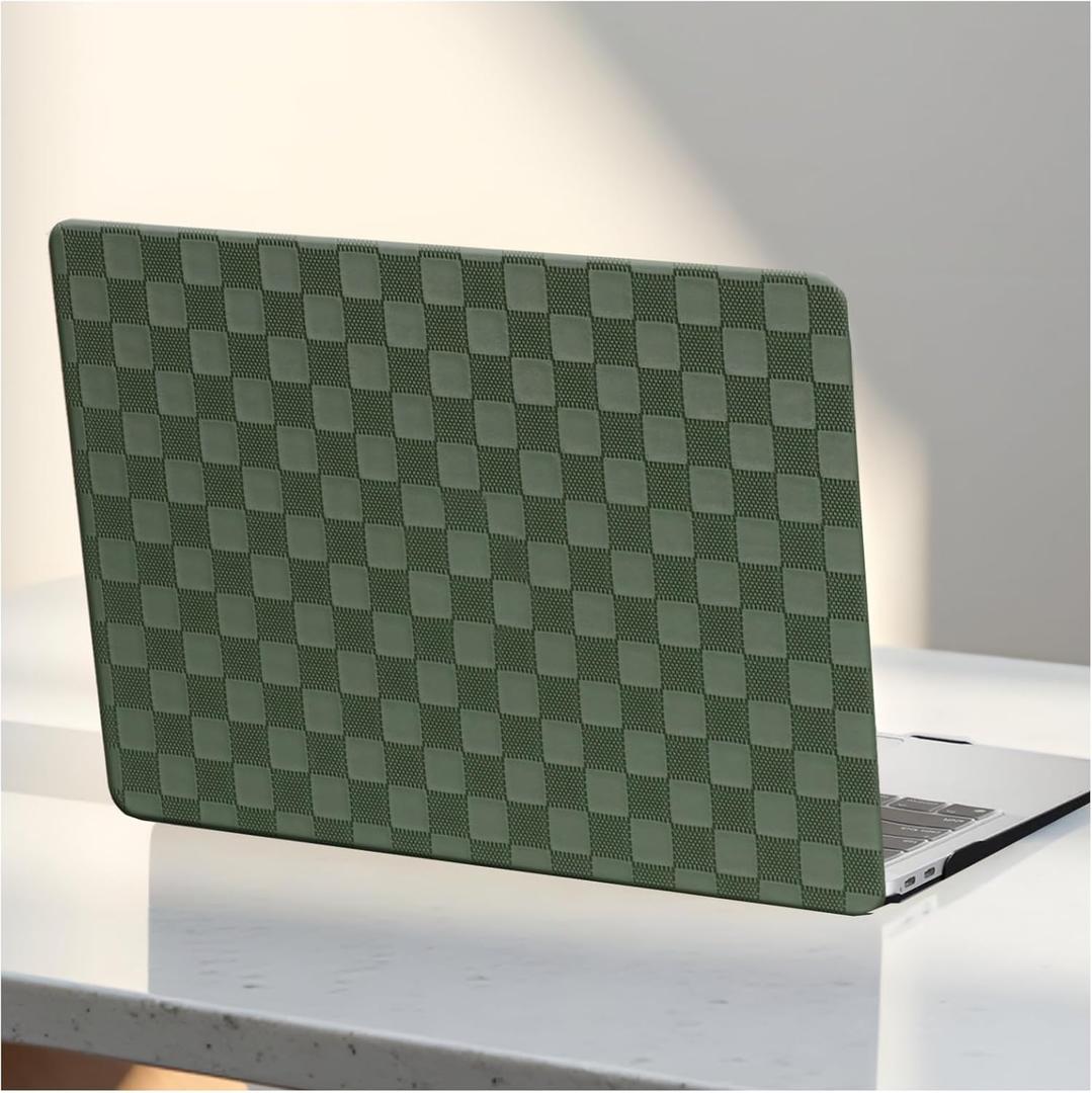 for MacBook Pro 14 inch Case 2026-2021 M5 M4 M3 M2 M1 A3434 A3112 A3185 A3401 A2918 A2992 A2779 A2442,Checkered Textured Leather Hard Shell&Keyboard Cover for Mac Pro14,Checkerd Midnight Green