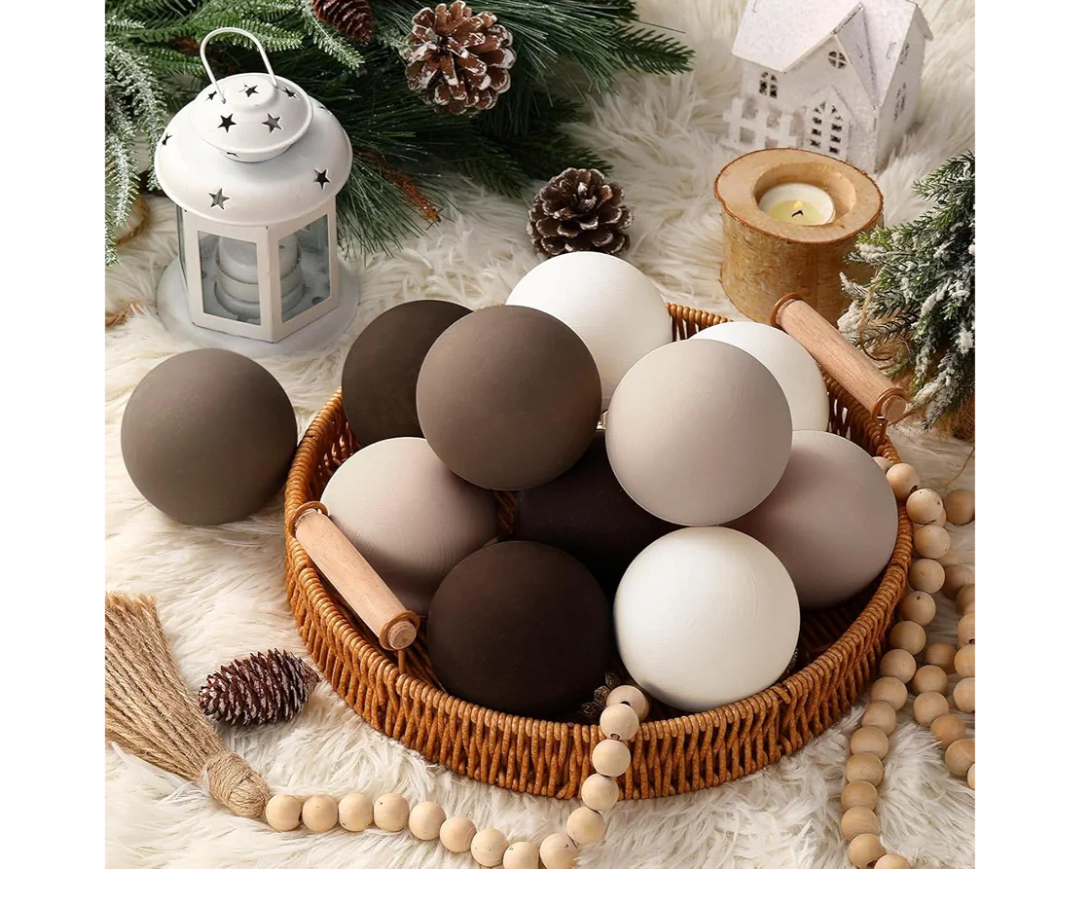12 Pcs Neutral Matte Christmas Ball Ornaments 3.15 Inch Large Rustic Textured White Ivory Taupe Brown Xmas Ornaments Vintage Modern Christmas Decorations for Tree Farmhouse Decor