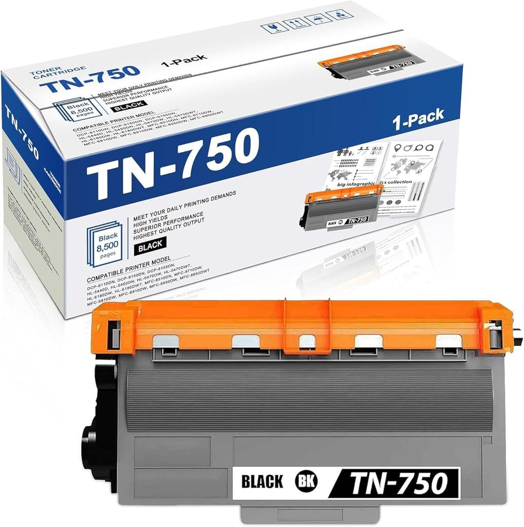 TN750 Toner Cartridge Replacement for Brother TN-750 TN720 TN-720 High Yield Toner Cartridge Compatible with HL-5450DN HL-5470DW HL-6180DW MFC-8710DW MFC-8910DW MFC-8950DW Printer (Black, 1-Pack)