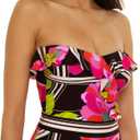 Trina Turk Women's Bougainvillea Ruffle Bandeau One Piece Swimsuit, Floral Print, Adjustable, Bathing Suits for Women (Pink) Size 12 