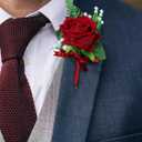 Rinlong 2Pcs Red Rose Boutonnieres with Pins for Groom, Groomsmen | Fall Wedding, Prom, Homecoming
