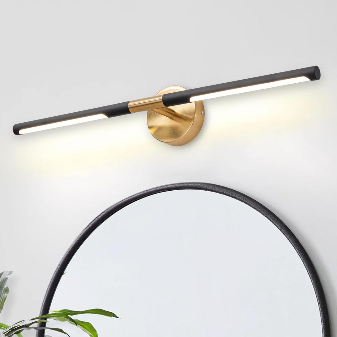 Modern Bathroom Light Fixtures Over Mirror 30 Inch, 20W 360 Rotatable Dimmable 4000K Led Vanity Light Bar, Black and Gold Bathroom Vanity Lights Above Mirror