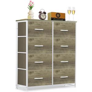 8-Drawer Dresser for Bedroom, Anti-Tip Tall Storage Organizer Chest of Drawers with Wooden Top and Metal Frame Fabric Bins for Closet, Living Room, Hallway, Entryway, Greige Oak (11.8"D x 31.4"W x 36.3"H (8 Drawers))