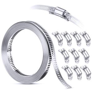 304 Stainless Steel Hose Clamps Assortment Rack, Large Adjustable Worm Drive Hose Clamp Band Duct Pipe Clamp, Metal Strapping, Automotive Muffler Exhaust Wrap,12FT Metal Straps+10 Fasteners