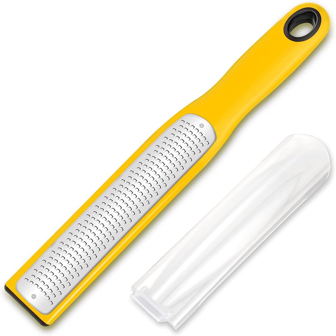 2 x Urbanstrive Zester Grater with Handle, Lemon Zester Cheese Grater for Kitchen Stainless Steel, Graters for Parmesan Cheese Garlic Nutmeg Chocolate Fruits Vegetables Ginger, Fine, Yellow