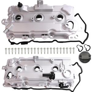 MITZONE Aluminum Valve Cover Set Left and Right Compatible with Infiniti JX35 QX60 for Nissan Pathfinder Altima Murano 3.5L V6 2007-2015 White