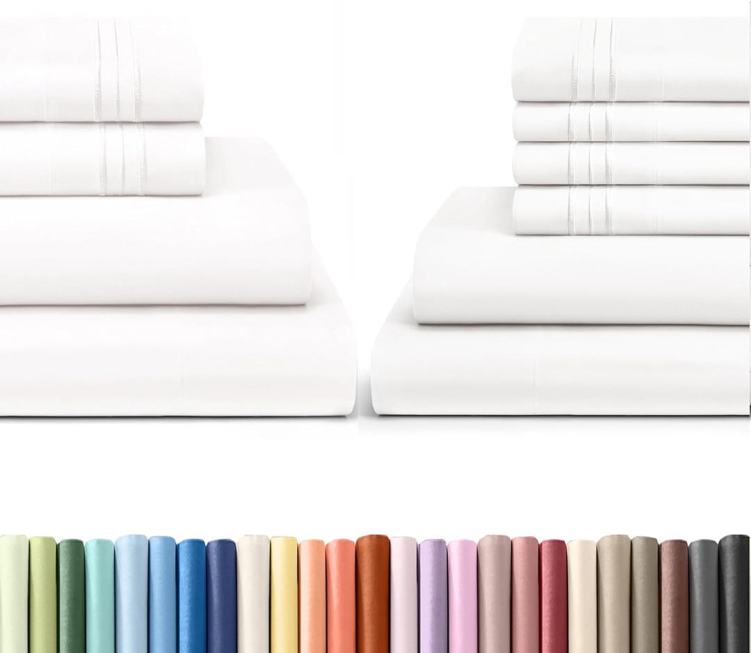 CGK Unlimited 4 Piece + 6 Piece Queen Bed Sheets Set - Antique White