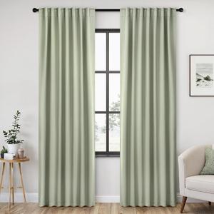 ANRODUO Back Tab Blackout Curtains for Bedroom Living Room, Rod Pocket Pinch Pleated Thermal Insulated Room Darkening Curtains 90 Inches Long 2 Panels, Sage Green, 42 x 90 Inch