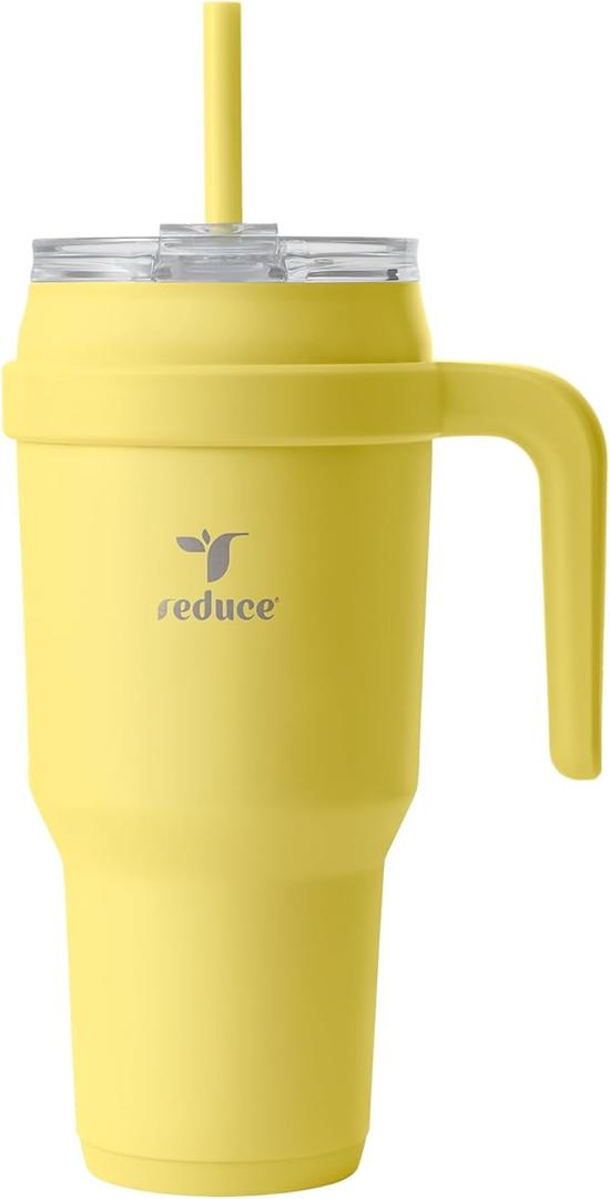 REDUCE 24 oz Stainless Steel Tumbler with Handle - Dual-Wall Vacuum Insulated Travel Mug, Sweat-Proof Lid & Reusable Straw - Keeps Drinks Cold for 24 Hrs, Fits Cupholders, Dishwasher Safe - Pina Colada