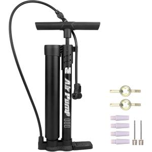 Professional Bike Floor Pump with Gauge | Presta & Schrader Valve | for Standard & Tubeless Tires | High-Pressure 160 PSI | High-Carbon Steel Barrel & Stable Base (Black)