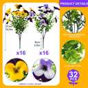32 Pcs Artificial Pansy Flowers for Outdoors UV Resistant Faux Silk Spring Flowers for Outside, Realistic Pansies for Window, Front Door Porch and Home Decor (32, Purple, Yellow, White, Light Purple)
