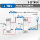 6 x BESTTEN 10 Pack 3-Way Decorator Light Switch, 15A 120/277V, Single Pole or Three Way, Rocker Paddle Wall Switch, On/Off Rocker Interrupter, UL Listed, White