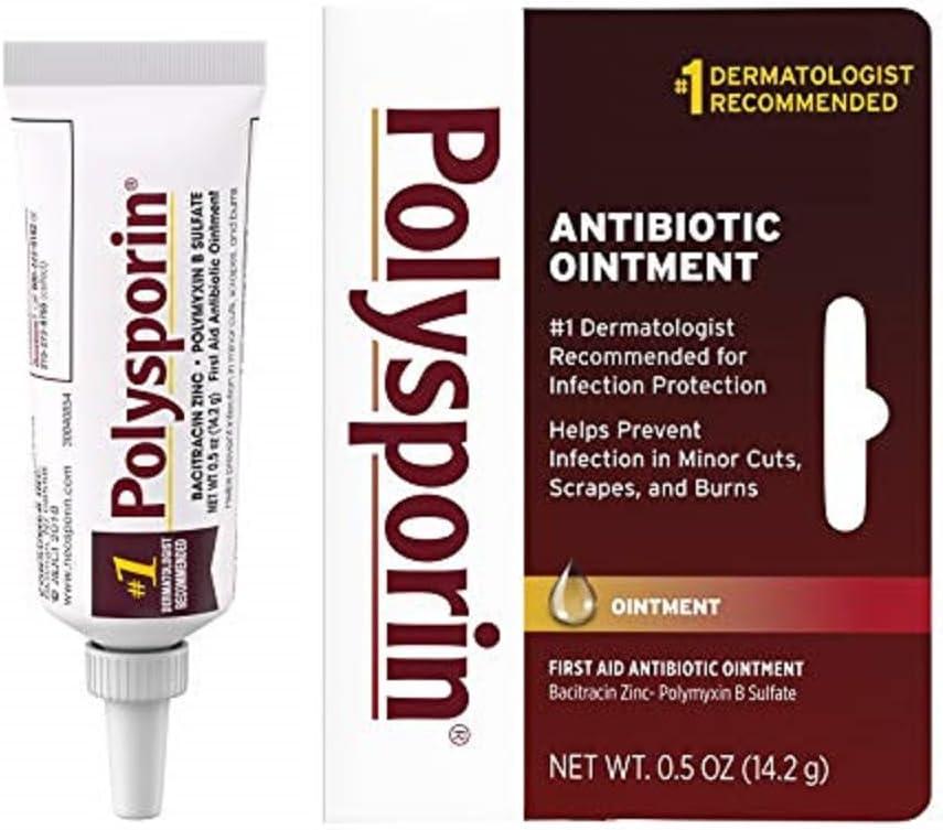 Polysporin First Aid Topical Antibiotic Skin Ointment with Bacitracin Zinc & Polymyxin B Sulfate, for Infection Protection & Wound Care, Neomycin-Free, Travel Size, 0.5 oz (0.5 Ounce (Pack of 1))