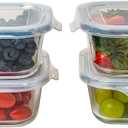 Square Glass Storage Container, Stackable BPA Free Airtight Seal Food Containers with Lids, Meal Prep Kitchen Organization and Storage, 5"x5" x 2.5", 17.6oz, 0.52L, White, 4 Pack