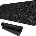 Large Gaming Mouse Pad, Full Keyboard Mat, Long Laptop Mousepad, Computer Mouse Mat for Home and Office, Anti-Slip Rubber Base, 31.5 x 11.8 Inches (Black Topographic Map)