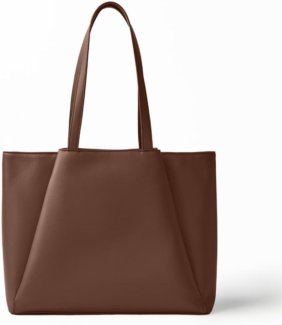 Work Tote Bags for Women 15.6 Inch - Laptop Tote Bag with Zip Compartments - Large PU Leather Office Purse Computer Briefcase (Choc)