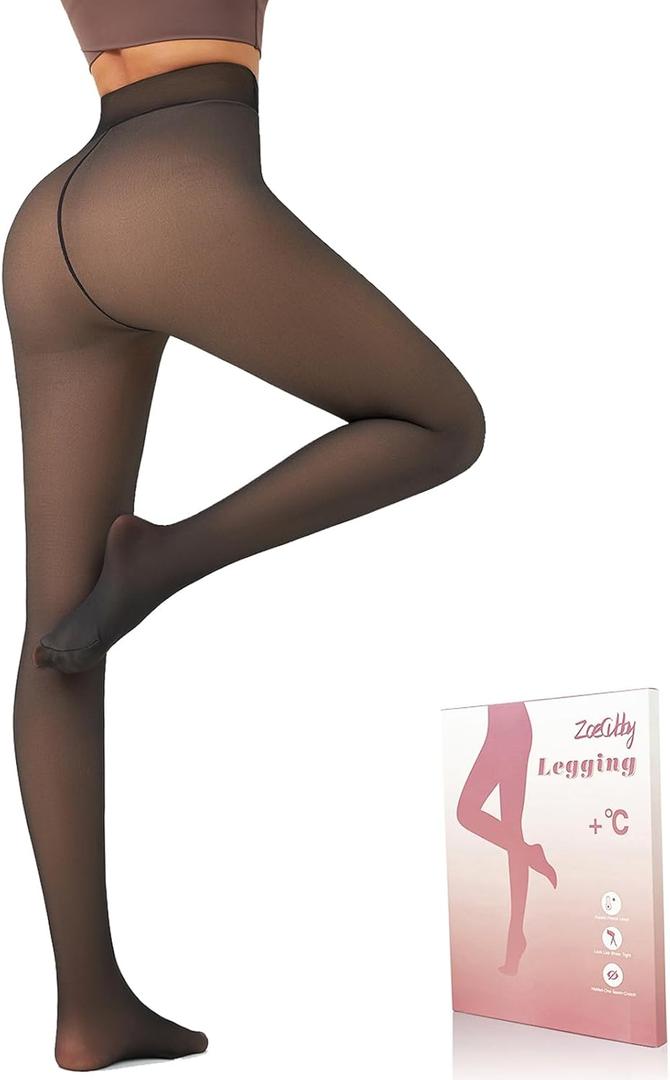 Women's Fake Sheer Thermal Tights - Plush Fleece Lined Winter Leggings, Slimming Opaque Warm Pantyhose (Large)