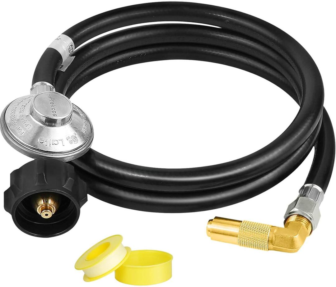 5 FT Propane Adapter Hose with Regulator for Blackstone 17/22-inch Griddle, Gas Grill Regulator and hose with 90 Degree Elbow Adapter for blackstone 5471 Griddle, QCC1 Inlet, CSA Certified