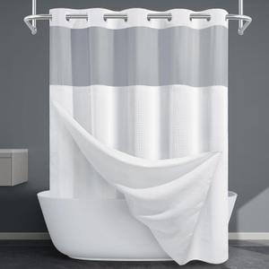 EUTXL Heavyweight Long No Hook Shower Curtain with Snap in Liner,256GSM Waffle Weave Shower Curtains for Bathroom,71W x 80H(78"),White