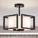 Modern Ceiling Light Fixture - Easric Semi Flush Mount Ceiling Light Industrial Light Fixtures Ceiling Mount with Fabric Shade Black Metal Frame Drum Ceiling Lights for Bedroom,Hallway,Kitchen