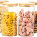4 Pack 42oz Glass Jars with Bamboo Lids,Glass Storage Containers with Lids,Clear Airtight Food Storage Jar for Flour,Oat,Coffee,Tea,Sugar,Cookies,Pantry Organizers 3mm Thick Canisters