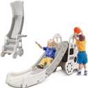 Foldable Slide for Toddler Age 3-5 Folding Slide Freestanding Slides 4 in 1 Toddler Slide Stair Slides Indoor for Kids on Stairs with Basketball Hoop & Outdoor Playground