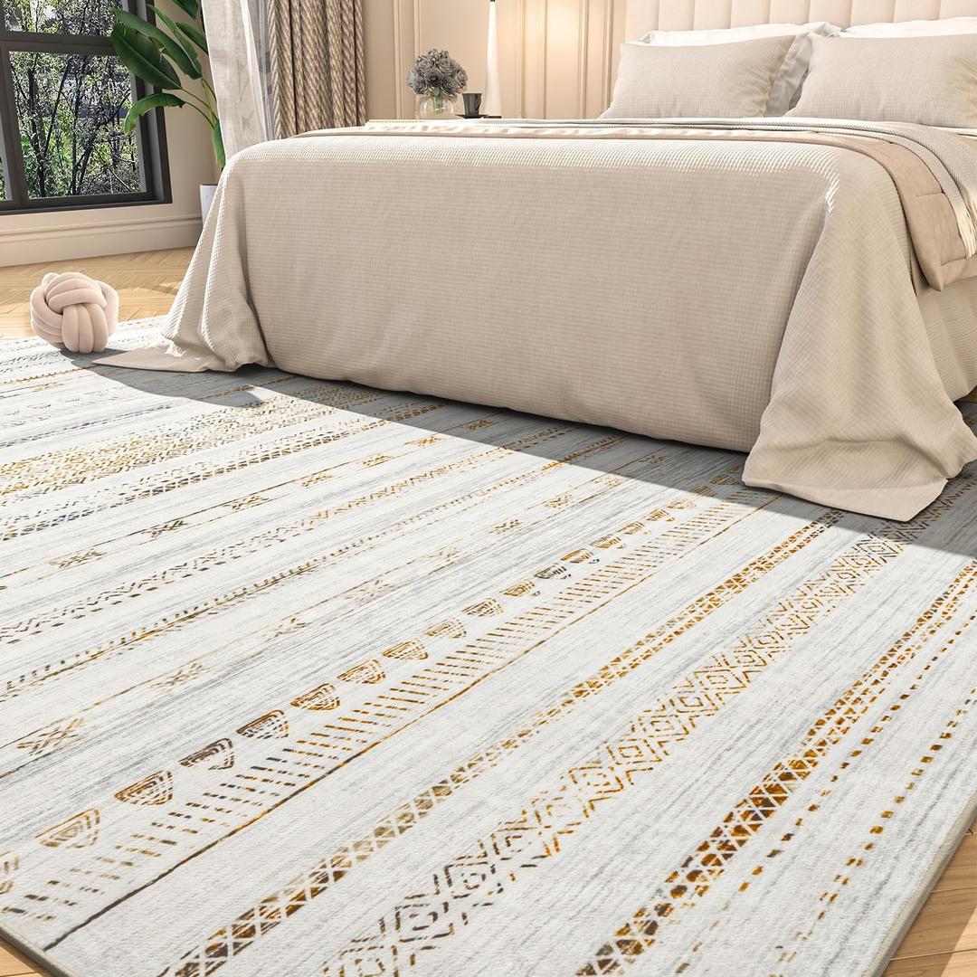 9x12 Area Rugs for Living Room Machine Washable Rug Distressed Indoor Carpet Neutral Moroccan Boho Rug Ultra Soft Area Rug for Bedroom Dining Room Playroom Office, Multi-Color