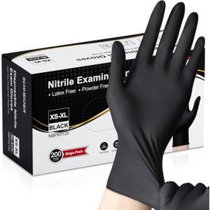 Schneider Nitrile Exam Gloves, Black Latex Free Powder Free Disposable Gloves for Medical, Cooking, Cleaning, and Food Prep (Small)