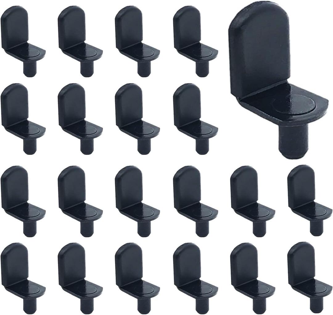 80 Pcs L-Shaped Clips 1/4 Inch Shelf Support Pegs, Shelf pins with Rubber Sleeve for Shelf Bracket Pegs, Black