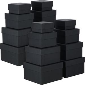 Yahenda 16 Pack Valentine's Day Square Nesting Gift Boxes with Lids 4 Assorted Sizes Galentines Gift Boxes with Lids for Valentines Wedding Bridal Shower Birthday Party Favor (Black)