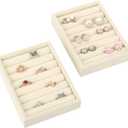 Small Jewelry Tray-Ring Organizer 2PCS Premium Velvet Rings Earrings Display Tray Storage Insert Holder for Jewelry Box, Drawer, Dresser (8 Slots, Beige)