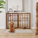 Semiocthome Dog Gate Indoor 2-Panel Freestanding Puppy Gates for The House with 2 Metal Stands 24" H Folding Wood Pet Gate for Stairs Doorway, Fully Assembled Safety Fence - Walnut