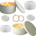 Silicone Jar Mold Set of 2 with Lids & 2 Wooden Fixing Rings  Round Candle Jar Molds for Plaster, Cement, Resin & Wax Crafts  Smooth & Ribbed Styles  Form Me