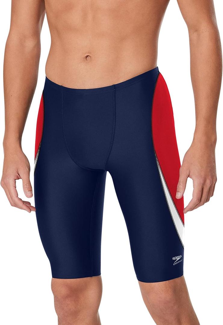 Speedo Men's Standard Swimsuit Jammer Endurance+ Splice Team Colors (28, Edge Navy/Red)