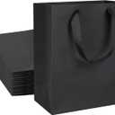 24 Medium Size Kraft Gift Bags - 8x4.75x10 Inches, Black Paper Shopping Bags with Ribbon Handles for Parties, Weddings and More