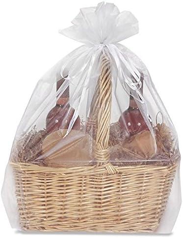 (2 Pack) A1BakerySupplies Basket Size Large Premier Quality Organza Fabric Bags Sheer Fabric Gift Pouch 22.5" x 25" (White)