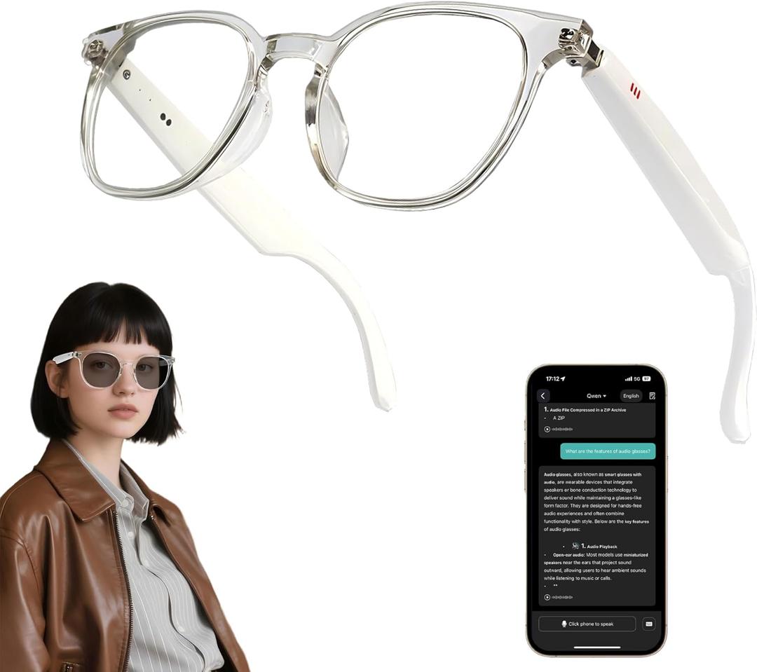 MNVOEQ AI Smart Wireless Bluetooth Translation Glasses for Men/Women with Speakers/Bluetooth&140+ Languages Translation Sports/Travel/Drive/Busniess (C1+AI+Color Change Lenses+Transparent)