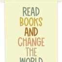 Read Books and Change The World Classroom Hanging Banner Educational Flag Sign for Home Teacher Gift, Back to School Wall Decor Hanging Pennant Banner for Bedroom Classroom Dcor Supplies
