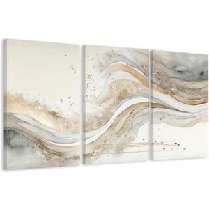 AVECCO 3 Pieces Gold Wave Abstract Wall Art, Modern Pictures Canvas Stylish Wall Decor,Minimalist Gold Art Prints for Bedroom Living Room Office Home Decoration Ready to Hang 20x30 Inch