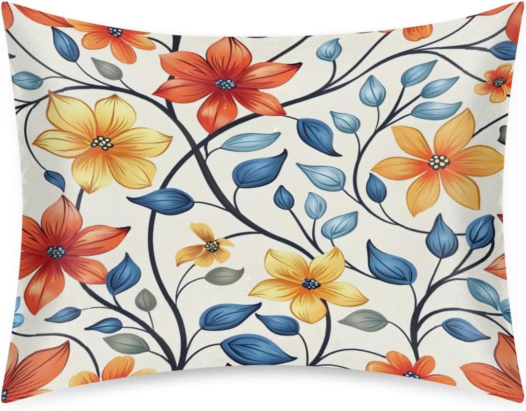 Satin Pillowcase Geometric Colorful Flowers Satin Pillow case for Hair and Skin 20 x 26 Inches Smooth PillowCovers Pillow Cover with Envelope Closure